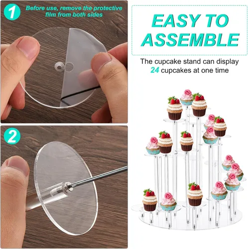 Miniatura 4 de uxcell Soporte acrílico para cupcakes, soporte transparente para 24 cupcakes, soporte de postres para pastelería, bandeja para servir para boda