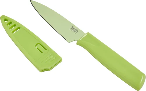 Miniatura 11 de Kuhn Rikon Colori® - Cuchillo de pelar de acero inoxidable japonés de 4 pulgadas, hoja antiadherente, mango ergonómico y funda, color blanco