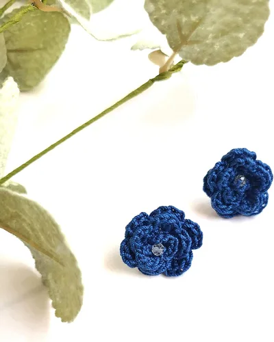 Miniatura 4 de Aretes de rosa para mujer, aretes de flor de moda con cristal de cuarzo transparente Azul