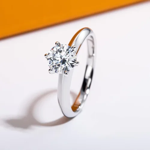 Miniatura 3 de Anillo de moissanita, 0.511.522.53 quilates redondo de corte brillante de moissanita, anillo de compromiso solitario de seis puntas, chapado en oro