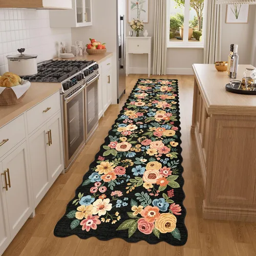 Miniatura 200 de DUKINO Alfombra de área de 6 x 9 pies, alfombra floral para sala de estar, ligera, antideslizante, lavable, alfombra de interior de pelo bajo