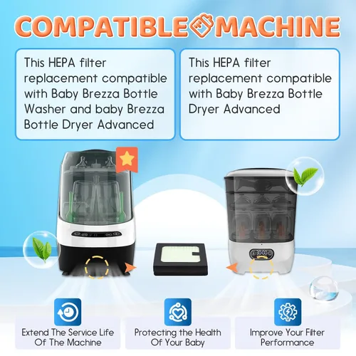 Miniatura 3 de Paquete de 2 filtros HEPA de repuesto compatibles con Baby Brezza Bottle Dryer Advanced y Baby Brezza Bottle Washer Pro