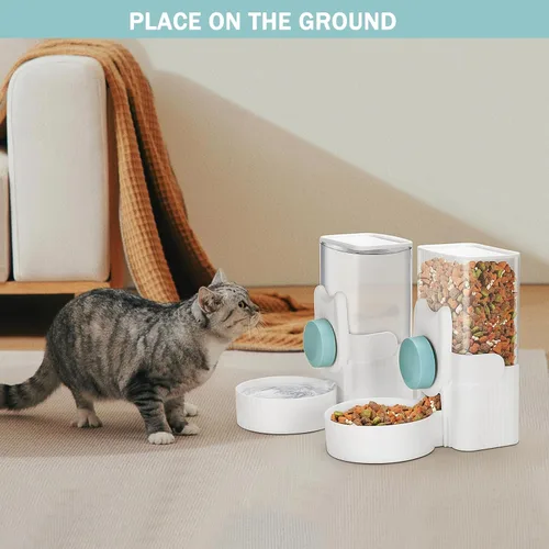 Miniatura 3 de ShineMe - Comedero automático para gatos y dispensador de agua, 35 onzas, comedero automático por gravedad para colgar alimentos y agua