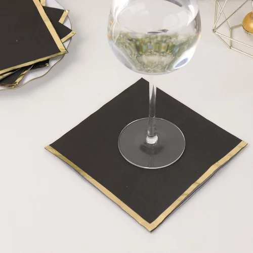 Miniatura 2 de Efavormart - Paquete de 50 servilletas de papel para fiestas, 2 capas, color negro suave con borde de lámina dorada, servilletas de cóctel para cenas
