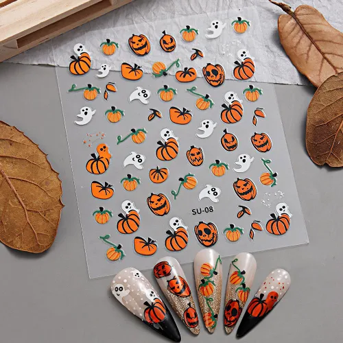 Miniatura 7 de 8 hojas de calcomanías de uñas de Halloween para arte de uñas, LPOODDNU de Halloween, calcomanías de uñas autoadhesivas 3D, suministros de arte