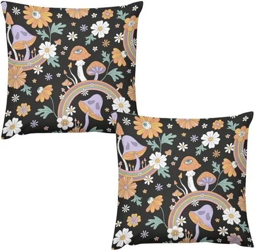 Miniatura 16 de Juego de 2 fundas de almohada florales retro de los años 70, Groovy Funky Hippie Flor Naranja Estética Boho Fundas de Almohada de 16 x 16 pulgadas