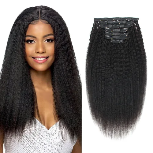 Miniatura 16 de ABH AMAZINGBEAUTY HAIR Extensiones de cabello lacio rizado con clip para mujeres negras, color natural, extensiones de cabello humano virgen