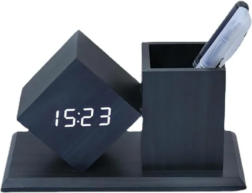 Miniatura 6 de Reloj despertador digital LED con pantalla de calendario de temperatura, ajuste de brillo de 3 niveles, activado por sonido, multifuncional