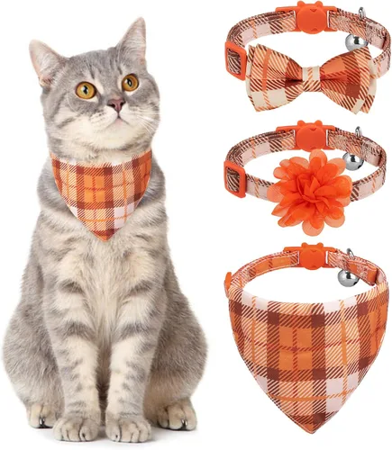 Miniatura 15 de Collares Navideños Separables para Gatos con Campana y Bonitos Colgantes - Paquete de 3 Collares de Seguridad Ajustables para Gatitos - Collar