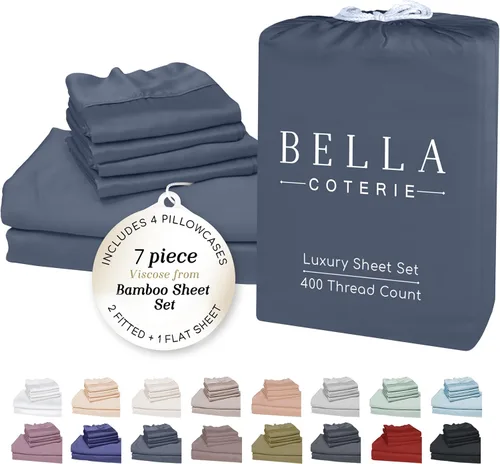 Miniatura 68 de Bella Coterie - Juego de sábanas de lujo de viscosa de bambú para cama tamaño split king 2 sábanas ajustadas para camas Sleep Number y camas 06