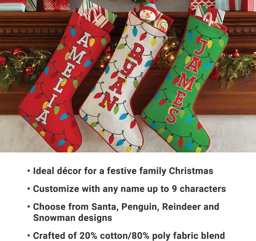 Miniatura 4 de Let's Make Memories Calcetín de Navidad Personalizado - Personalizado con Tu Nombre - Colores Tradicionales de Fiestas - Calcetines para la Familia