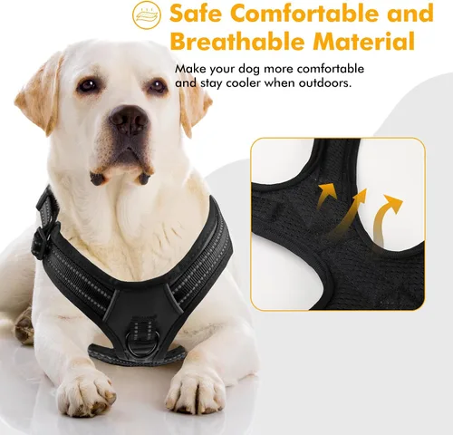 Miniatura 2 de Arnés para perro sin tirones, sin estrangulamiento, arnés para mascotas, ajustable, suave, acolchado, con asa de fácil control y tiras reflectantes