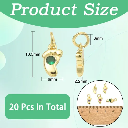 Miniatura 3 de LiQunSweet 20 piezas de micro pavé de circonitas cúbicas para bebé, diseño de huellas, para hacer joyas de ducha