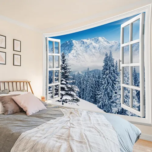 Miniatura 26 de HVEST Tapiz de cielo estrellado, nieve, montaña, para colgar en la pared, bosque de pinos, tapices para dormitorio, sala de estar, decoración