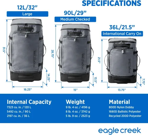 Miniatura 7 de eagle creek Cargo Hauler XT - Bolsa de lona con ruedas, asa telescópica y correas de mochila plegables, tapa en U con cerradura y bolsillo de acceso
