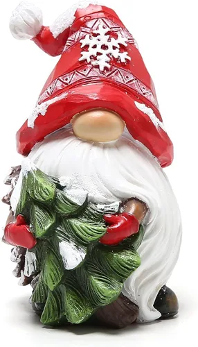 Miniatura 4 de Hodao Figuras de resina de gnomos de Navidad con sombreros rojos y diseño de copo de nieve, bonita estatua coleccionable para decoración de mesa