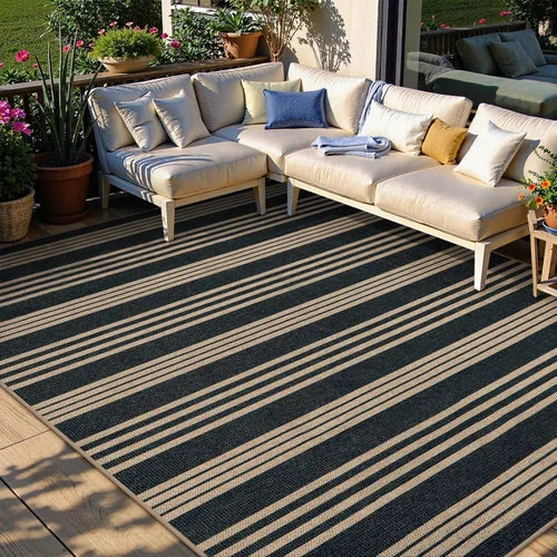 Miniatura 20 de Lahome Alfombra de yute a rayas fácil para patio al aire libre, alfombras lavables de 3 x 5 pies para entrada, porche, casa de campo, alfombra