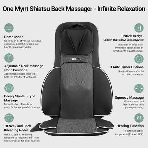 Miniatura 4 de Mynt Aprobado por FSA y HSA Masajeador Shiatsu para Cuello y Espalda Compatible con Silla con 10 Nodos de Amasar Profundo, Masaje Ajustable 2D y 3D
