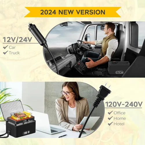Miniatura 3 de Horno portátil, 12 V, 24 V, 110 V-240 V, calentador de alimentos para automóvil, portátil, mini horno personal, lonchera eléctrica con calefacción