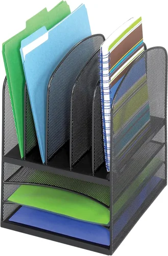 Safco® Onyx™ Organizador de escritorio de malla, 3 horizontales/5 verticales, 13 pulgadas de alto x 11.5 pulgadas de ancho x 9.5 pulgadas de