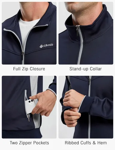 Miniatura 4 de Rdruko Conjunto Deportivo de 2 Piezas para Hombre, Traje Deportivo con Cremallera Completa, Sudaderas Deportivas para Gimnasio, Ropa Deportiva