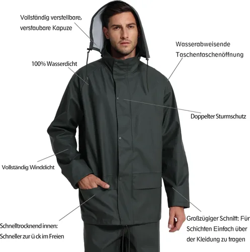 Miniatura 4 de Men's Workwear PRO Rain Suit - Waterproof Jacket and Bib Pants 3-piece Set for Ultimate Safety and Comfort