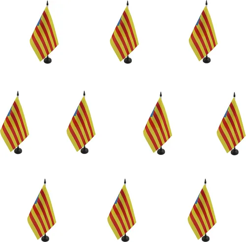 Miniatura 90 de Bandera de mesa de Andalucía 4'' x 6'' - Bandera de escritorio de la región española de Andalucía 5.9 x 3.9 in - Barra y base de plástico negro - AZ