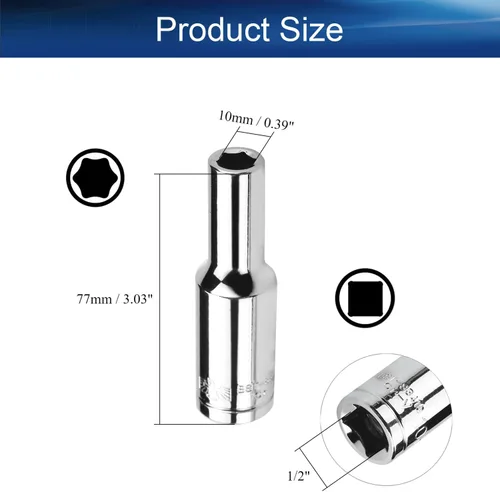 Miniatura 2 de Auniwaig 1/2" Drive x 0.394 in Deep 6-Point Impact Socket, métrica, Cr-V, conector fraccionario mecánico