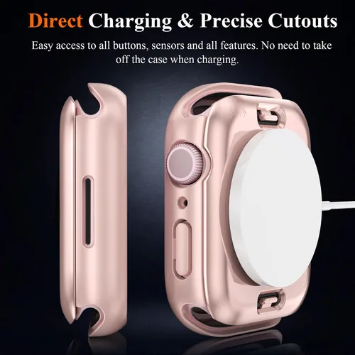 Miniatura 7 de YMHML Funda para Apple Watch Series 9/8/7 de 1.614 pulgadas, protector de pantalla de vidrio templado 360, cubierta frontal de policarbonato duro +