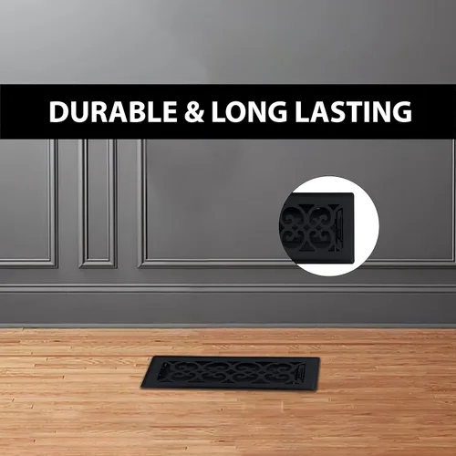 Miniatura 4 de Registro victoriano de piso de 4 x 14 pulgadas en acabado negro de hierro fundido, cubiertas de ventilación para piso de casa, cubiertas decorativas