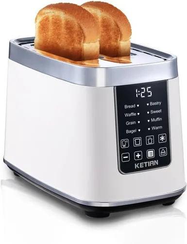 KETIAN - Tostadora de pantalla táctil inteligente de 2 rebanadas, tostadora digital automática de acero inoxidable, 7 tipos de pan, tecnología de