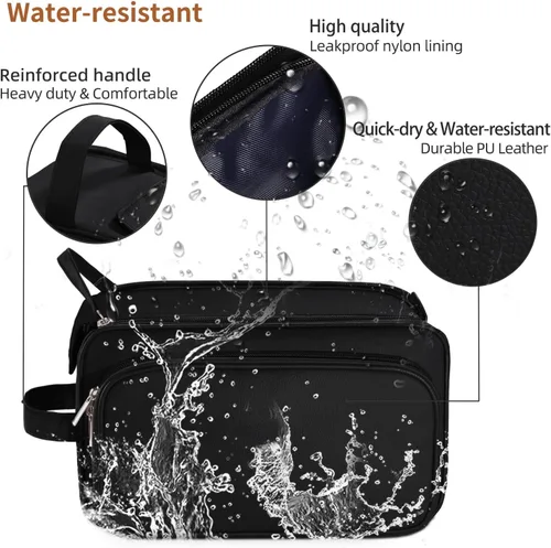 Miniatura 4 de Neceser grande para hombres, organizador de artículos de tocador de viaje de cuero PU, kit Dopp, bolsa de afeitar resistente al agua para artículos