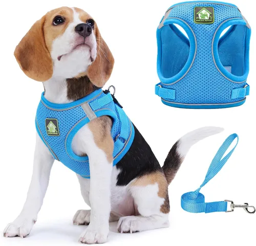 Miniatura 8 de Arnés para perro con juego de correa, arnés de paso ajustable, suave, acolchado y transpirable para perros de tamaño mediano, arnés de chaleco Rosa