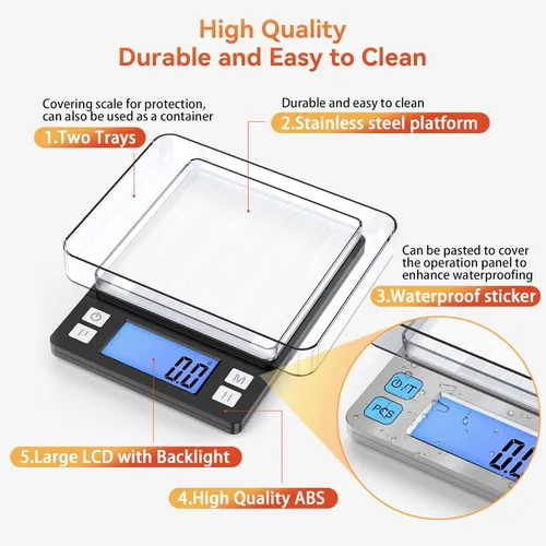 Miniatura 6 de BOMATA Báscula de cocina digital mejorada, 0.1 g/0.001 oz de alta precisión, 3000 g/6.6 lb, con nueva función de retención y pantalla más grande