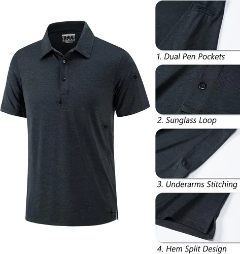 Miniatura 4 de TACVASEN Mens Golf Polo Shirts Short Sleeve Quick Dry Collared Casual Shirt with Buttons PerformanceT-Shirt