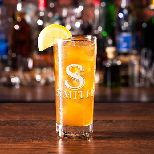 Miniatura 6 de Highball personalizado de 10.5 onzas con fondo negro, vaso Collins alto personalizado, cóctel de bebida mixta recta, inicial con nombre de regalo