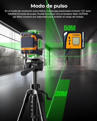 Miniatura 8 de CIGMAN Nivel láser de 4 x 360° con 16 líneas con control remoto y APP, láser de línea cruzada autonivelante verde, línea vertical/horizontal 4D