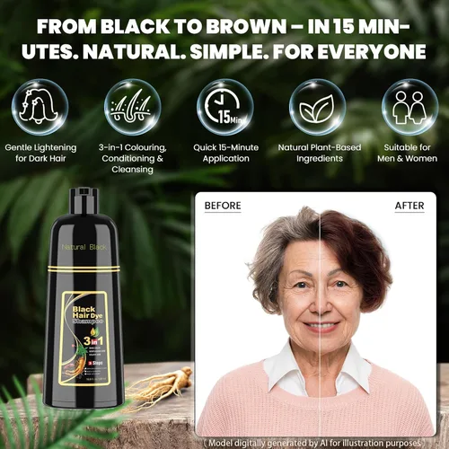 Miniatura 3 de Champú instantáneo de tinte para cabello negro para mujeres y hombres, champú de color para cabello gris, cobertura de canas, tinte natural