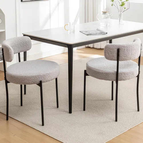 Miniatura 10 de Boucle - Juego de 2 sillas de comedor modernas de mediados de siglo con patas de metal, sillas de cocina tapizadas para comedor, cocina (beige)