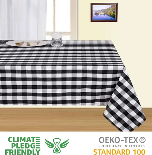 Miniatura 3 de Urban Villa - Mantel de mesa 100 % algodón, para uso diario, cenas familiares o fiestas en interiores o exteriores, a cuadros, color negro/blanco