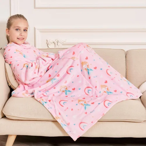 Miniatura 15 de Softan Manta de forro polar para niños con mangas y bolsillo para el pie para niños y niñas, manta ligera y suave, diseño de gato