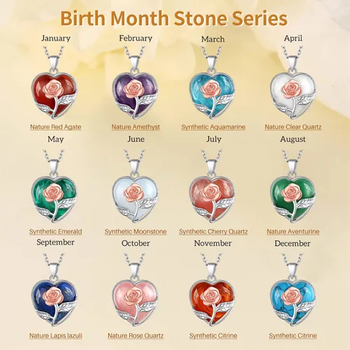 Miniatura 5 de Suplight - Collar con dije de piedra natal genuina de plata de ley 925 con forma de corazón y pera para mujer (con caja de regalo)
