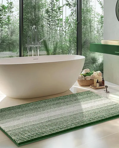 Miniatura 70 de BSICPRO Juegos de Alfombras y Tapetes para Baño, Juego de Alfombra de Baño de Felpilla Gruesa Absorbente de 2 Piezas Antideslizante, Tapetes Suaves