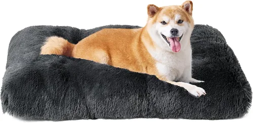 Miniatura 26 de EHEYCIGA Cama Esponjosa para Jaula de Perros Grandes, Almohadilla de Jaula de Piel Sintética Afelpada, Cama Calmante Anti-Ansiedad para Perros Negro