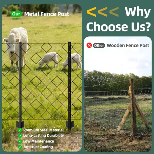 Miniatura 4 de XYADA Postes de Valla de Servicio Pesado de Metal, Poste en U para Cercado en Jardín, Patio y Alambre Exterior (4 PIES - Paquete de 8)