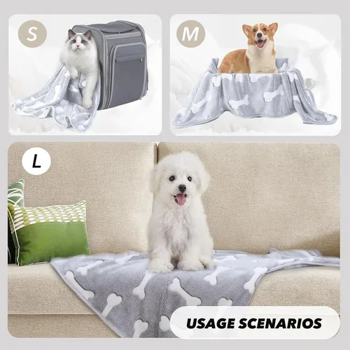 Miniatura 3 de 1 paquete de 3 mantas para cachorros, súper suaves y cálidas, tapete gris para dormir con bonito estampado de vellón esponjoso, manta de franela