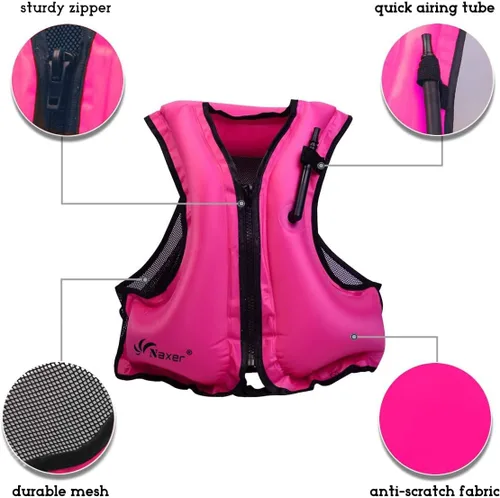 Miniatura 6 de NAXER Chaquetas inflables de flotabilidad, chalecos de esnórquel para adultos, kayak, kayak, esnórquel, traje de esnórquel de 90 a 200 libras, fácil