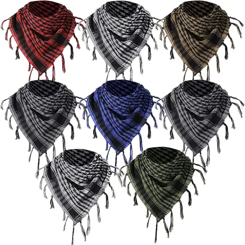 8 unidades de bufanda táctica Shemagh militar del desierto para la cabeza árabe para hombres y mujeres, envoltura árabe keffiyeh con borlas para
