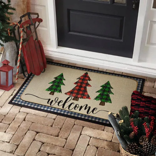 Tapete de bienvenida de Navidad de 17 x 29 pulgadas, tapete decorativo de invierno con copos de nieve para interiores y exteriores, tapete de puerta
