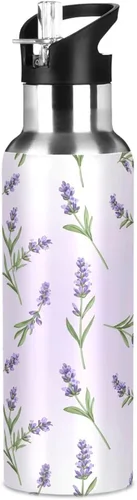 Miniatura 8 de Lavender Flowers Green Leaves Insulated Stainless Steel Water Bottle with Straw 20 Oz, BPA-Free Sports Water Bottle Leakproof Water Bottles